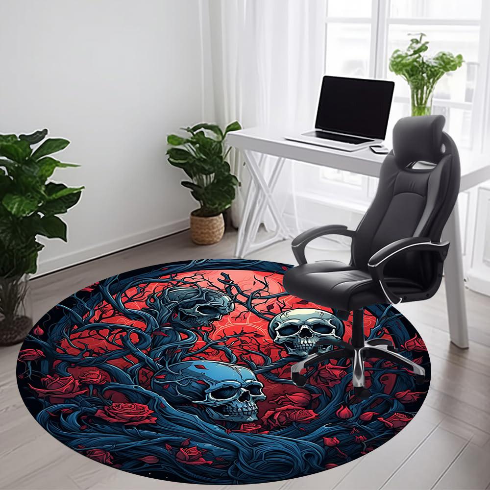 1pc Skulls Roses Office Round Area Rug, Under Office Chairs Bedroom Living Room Home Decor, Room Deco