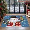 2D Flat Light Blue Cartoon Snowman Owl Christmas Entrance Mat, Holly Berry Star Winter Floor Mat, Indoor Door Mat Absorbent Non-Slip Home Holiday Carp