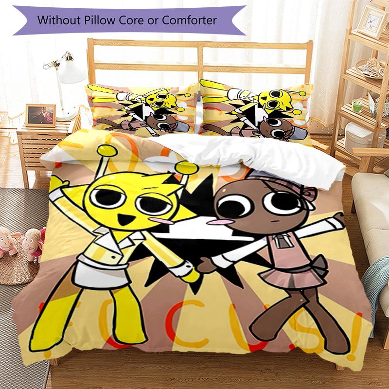 3pcs Sprunki2 pattern bedding set duvet cover set includes duvet cover &pillowcases, perfect all season bedroom decoration & gift