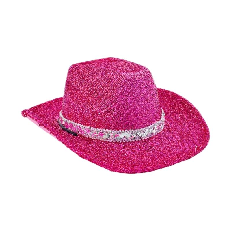 Trendiger Glitter-Puder Westernhut für Damen Herren Unisex Schimmernde Fedoras Hut AXYD