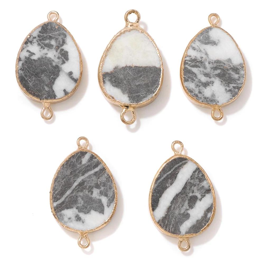 2pcs 2 Hole Natural Stone Pendants Gold Plated Water Drop Connector Accessories for Jewelry Making Diy Necklace Earring 20*35MM