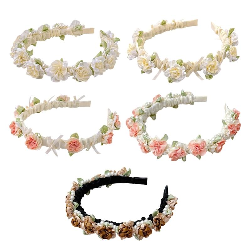 Comfortable Plastic Hairband Stylish HeaddressWith Pearls Floral Design Wedding Party Accessory For Sensitive Skin