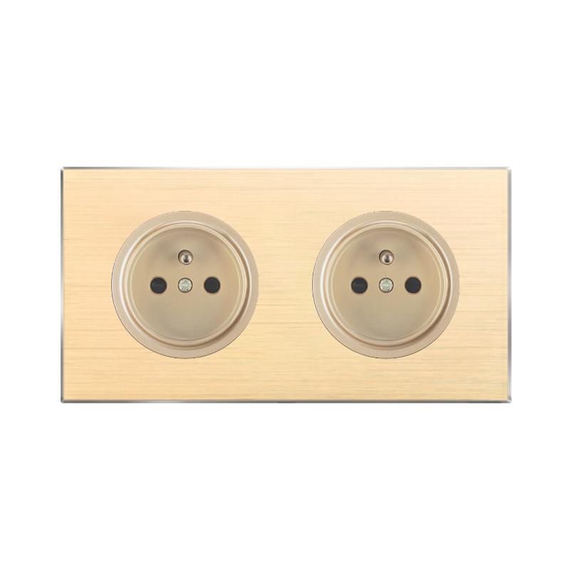 Hoge Kwaliteit Retro Stijl Aluminium Wandlichtschakelaar - Koffiekleurige LED Indicator met Resetknop Universele Elektrische Socket