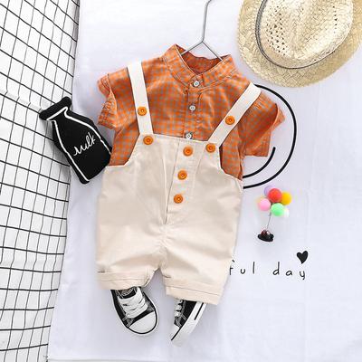 0-5 Jahre altes Neugeborenen-Babykleidungsset Unisex Hochwertige Baumwolle Karomuster Kurzarm Hosenträger zweiteiliges Set