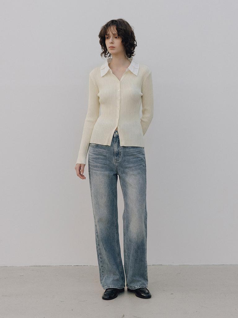HUNCH Patch Collar Ribbed Knit-Pullover (3Color)