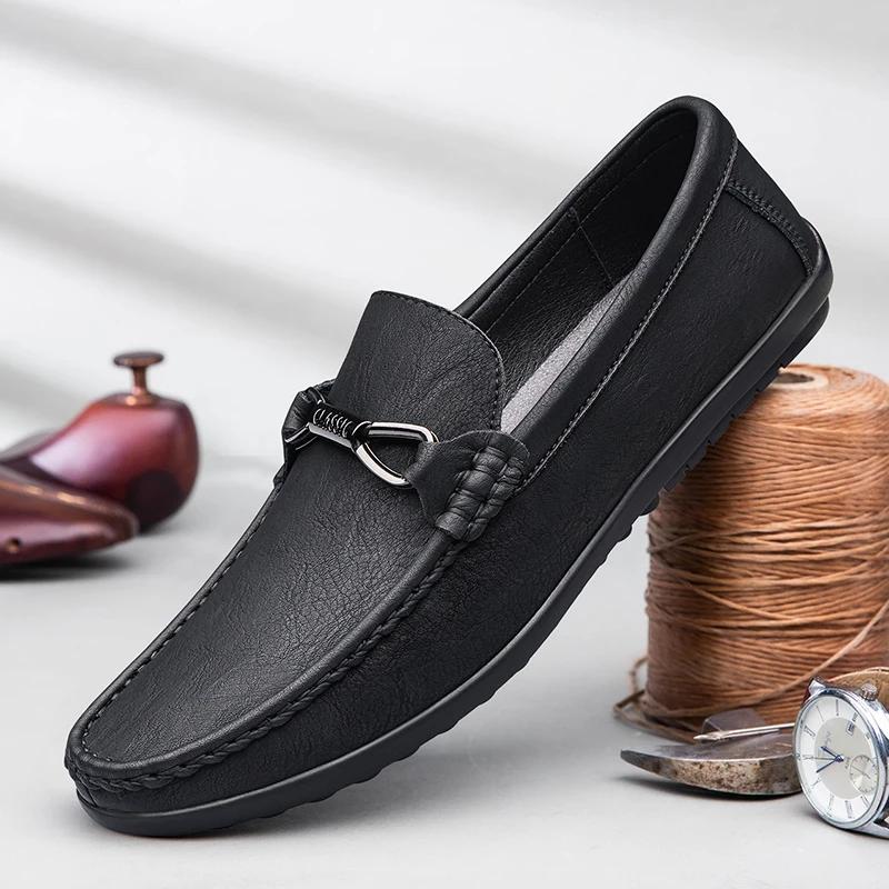 Fashion Genuine Leather Men Shoes Luxury Brand Mens Loafers High Quality Formal Casual Mens Business Formal Boat Shoes Soft Moccasins
