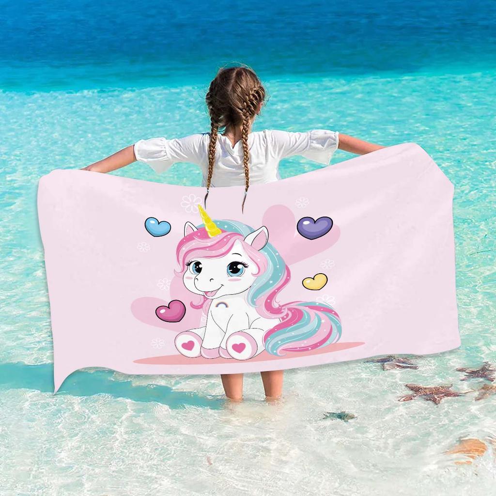 Name Custom Cartoon Beach Towel Cute Unicorn Soft Microfiber Travel Camp Towel Absorbent Quick-Drying Bath Towel Gift For Girl