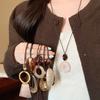 Autumn and winter Maillard coffee color smudge long necklace sweater sweater chain accessories