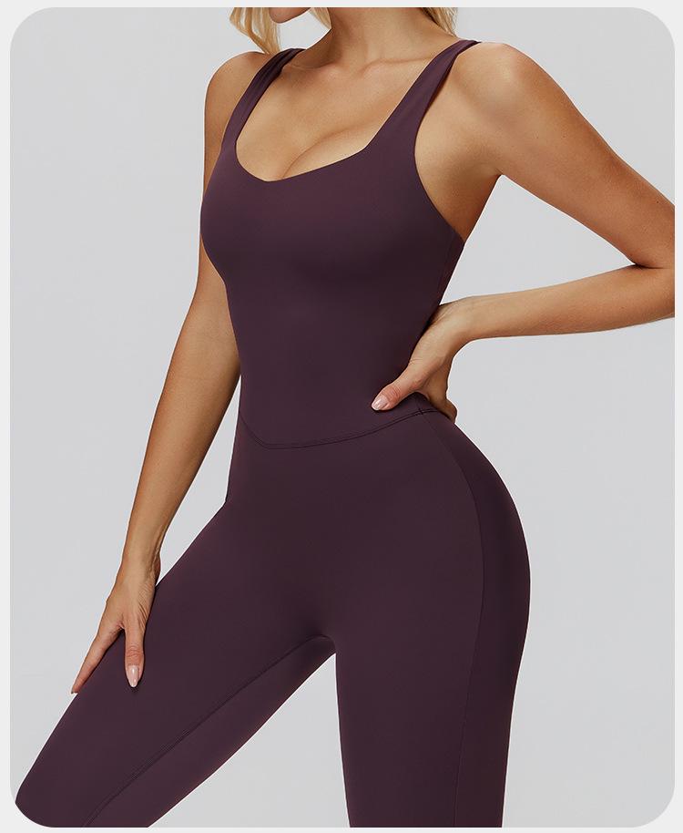 European & American One-Piece Brushed Yoga Bodysuit: Tight-Fitting, Slimming, Sports & Fitness Wear