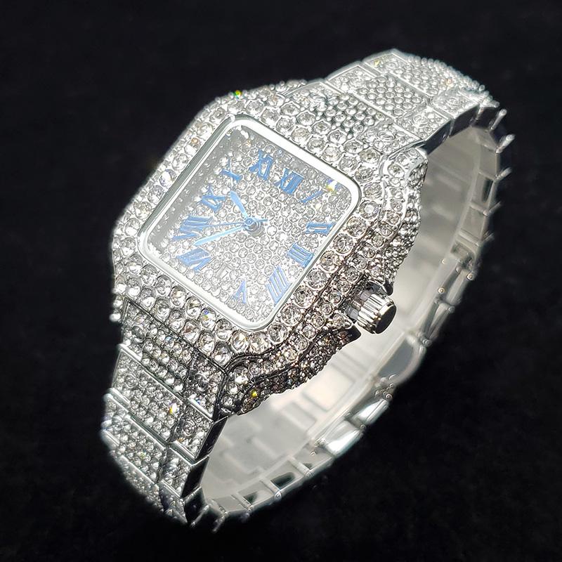 Luxury Diamond Watches for Women Fashion Silver Iced Out Square Wristwatch High Quality Bling Party Jewelry Clock Wedding Gift