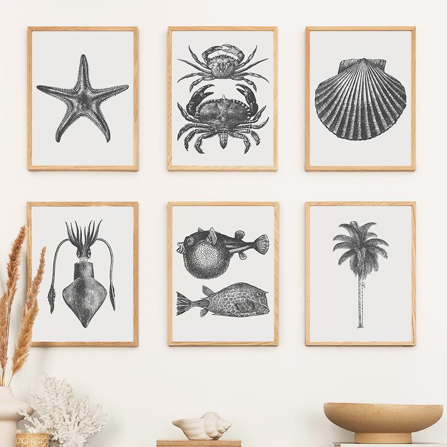 Octopus Lobster Crab Turtle Jellyfish Vintage Nordic Posters And Prints Wall Art Canvas Painting Pictures For Living Room Decor