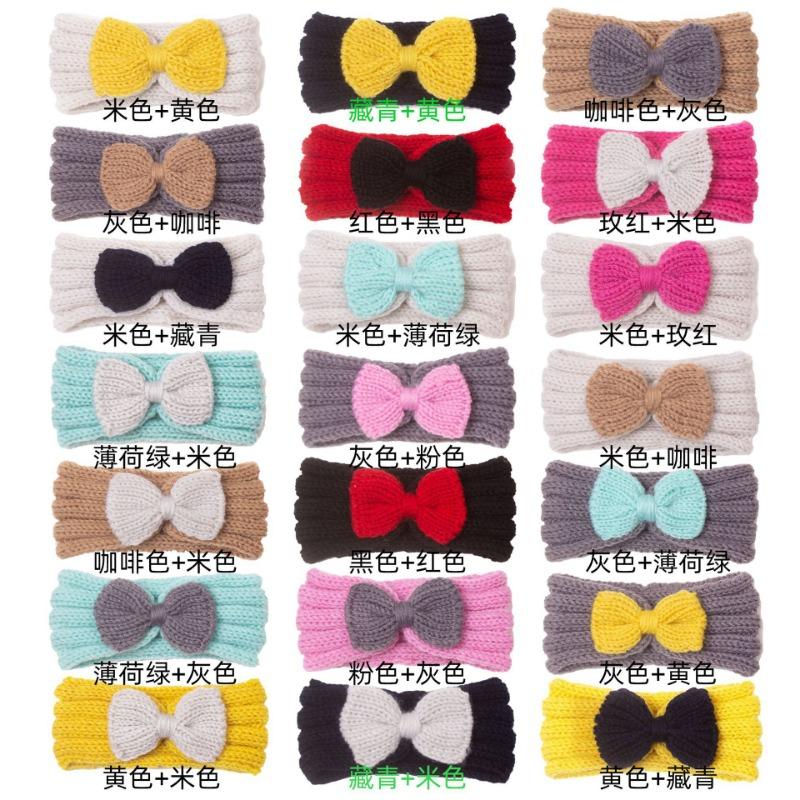 Autumn and winter warm children's contrasting color knitted wool hair accessories, baby solid color bow headscarf, baby headband