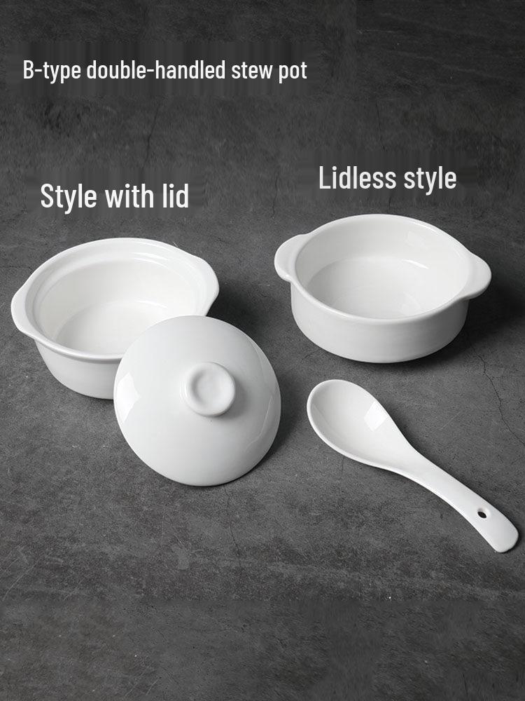 Bird's Nest Ceramic Stew Pot with Lid, Steaming Bowl, Double Boiler, Pure White, for Soup & Steamed Egg