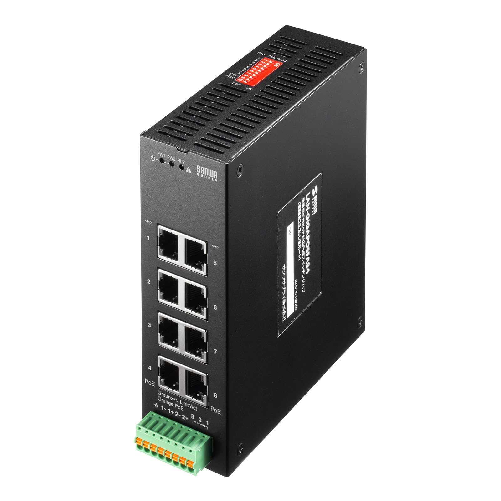 

Sanwa Supply Industrial Gigabit Compatible PoE Switching Hub (IEEE802.3bt/8 ports) LAN-GIGAPOEFA84 чорний