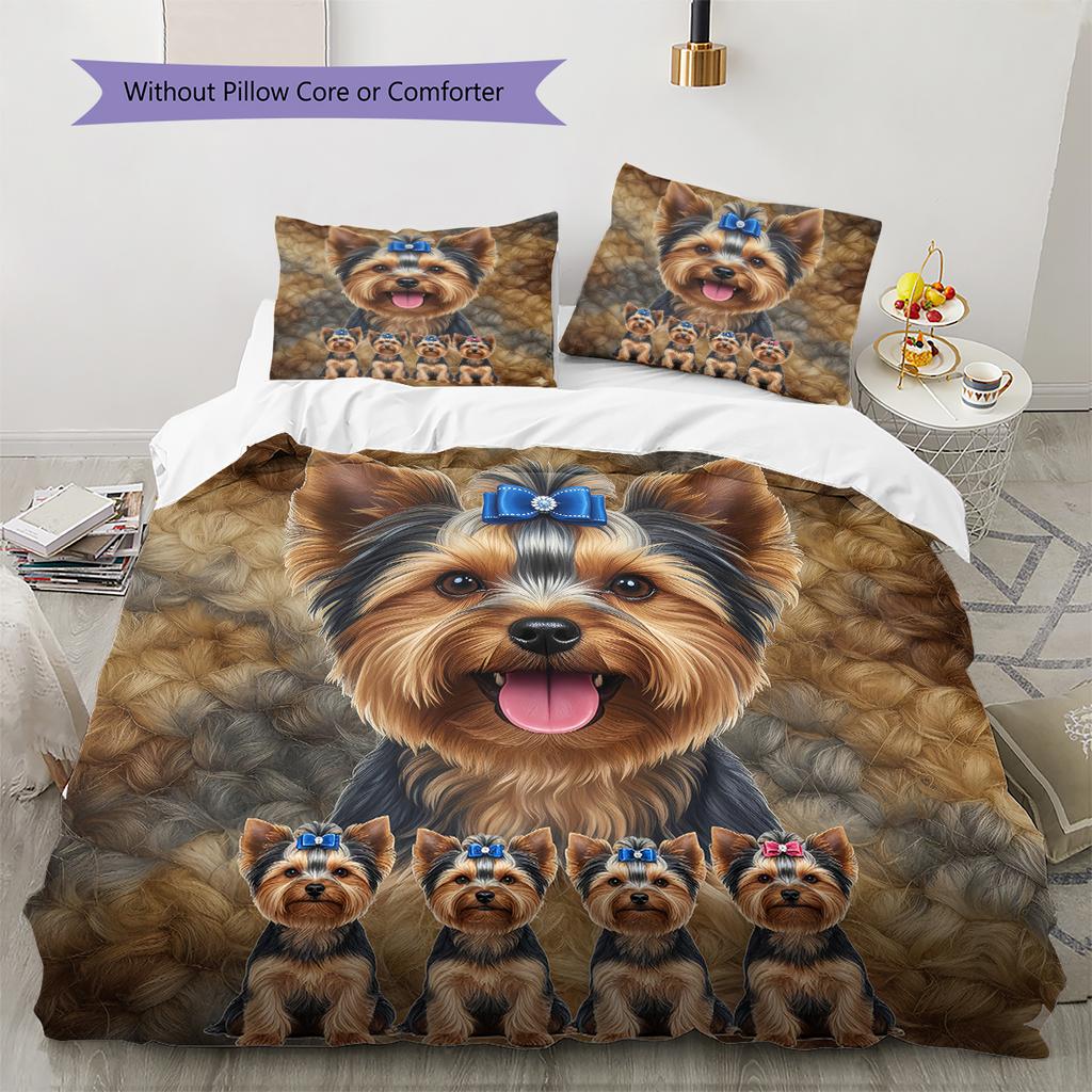 Yorkshire Terrier Sznaucer Wzór Pościel Kołdra Zestaw Poszewka na Kołdrę Poszewka na Poduszkę Dekoracja Domu Prezent (1 * poszwa na kołdrę + 2 * poszewki na poduszki, bez rdzenia)