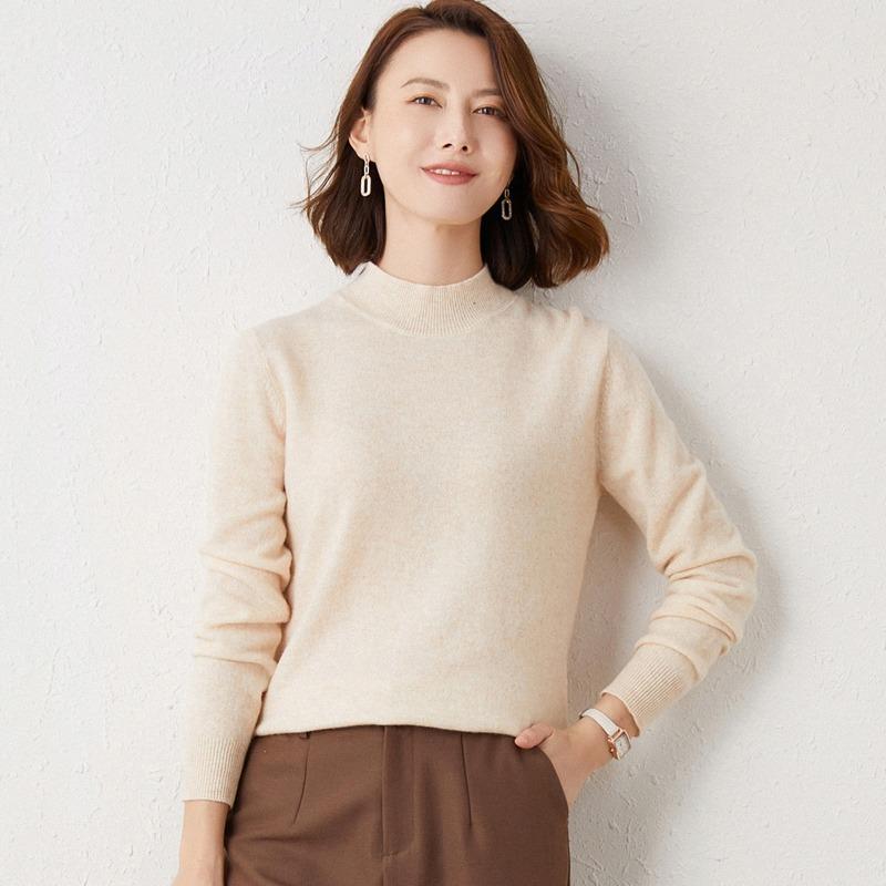 Fashion Half High Collar Slim Fit Autumn Sweater Women Winter Long Sleeve Pullovers Women Solid Base Sweaters Elegant Casual Warm Lady Jumpers 25634