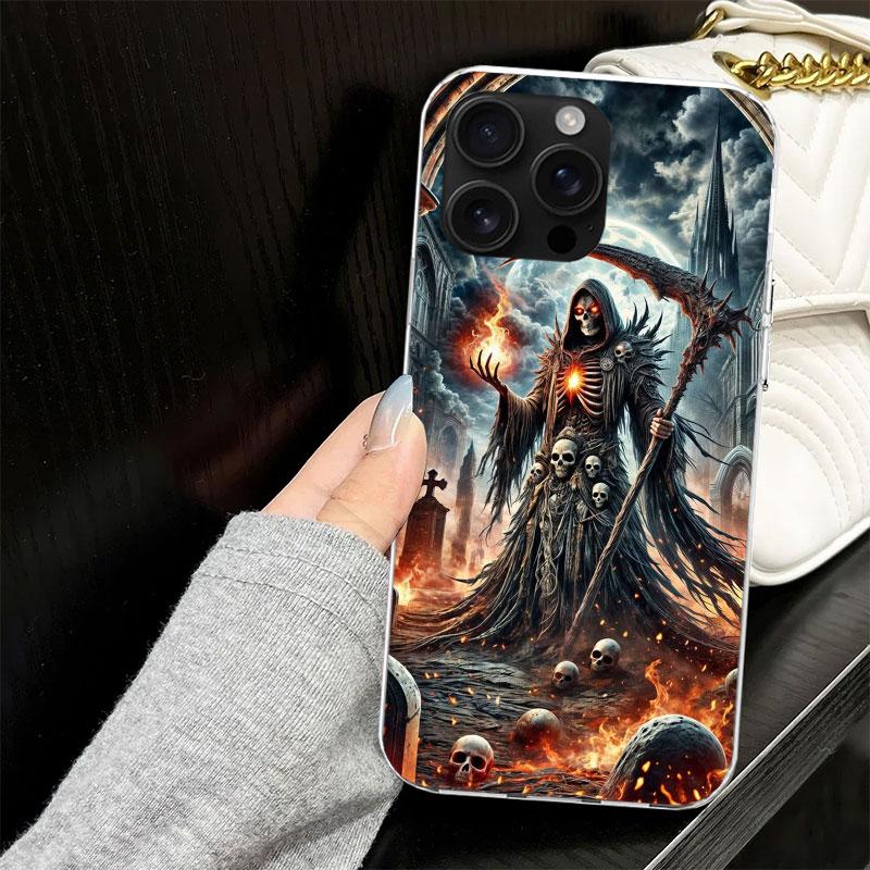 Death Grim Reaper Skull Scythe Case for iPhone 17 Air 16 16E 15 14 11 Pro Max Soft Phone Cover 12 13 Mini 7 SE 2020 8 Silicone B