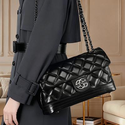 Genuine Leather Small Square Bag Top Layer Cowhide Versatile Chain Women's Bag Fashion Diamond Pattern Single Shoulder Crossbody Bag