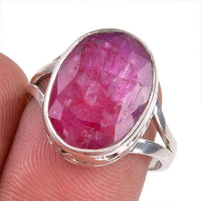 Roter Rubin(Simuliert) Edelstein Handgefertigt 925 Sterlingsilber Schmuck Ring S.9 D3o31