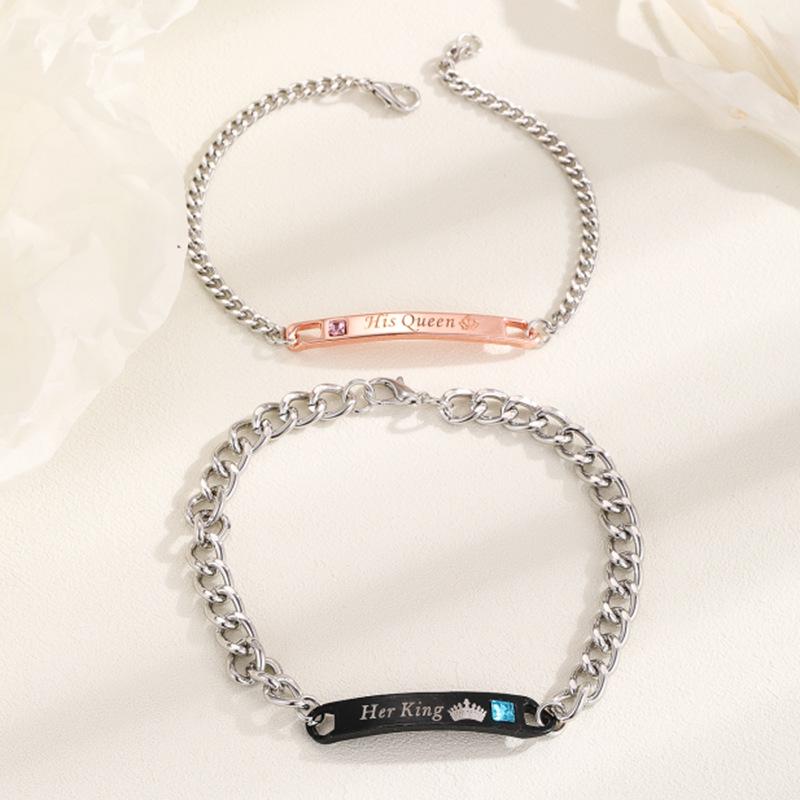 Her King His Queen Titanium Steel Couple Bracelets In Rose Gold and Black Enamel