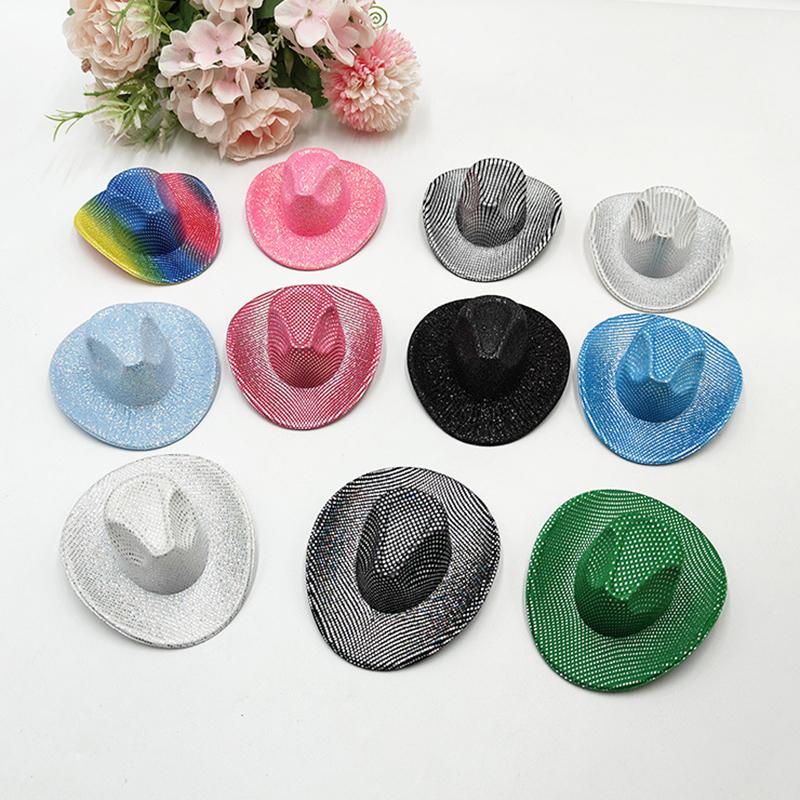 Holographic Neon Glitter Mini Cowboy Hat Western Theme Party Decoration Shiny Prop for Birthday Festival Events