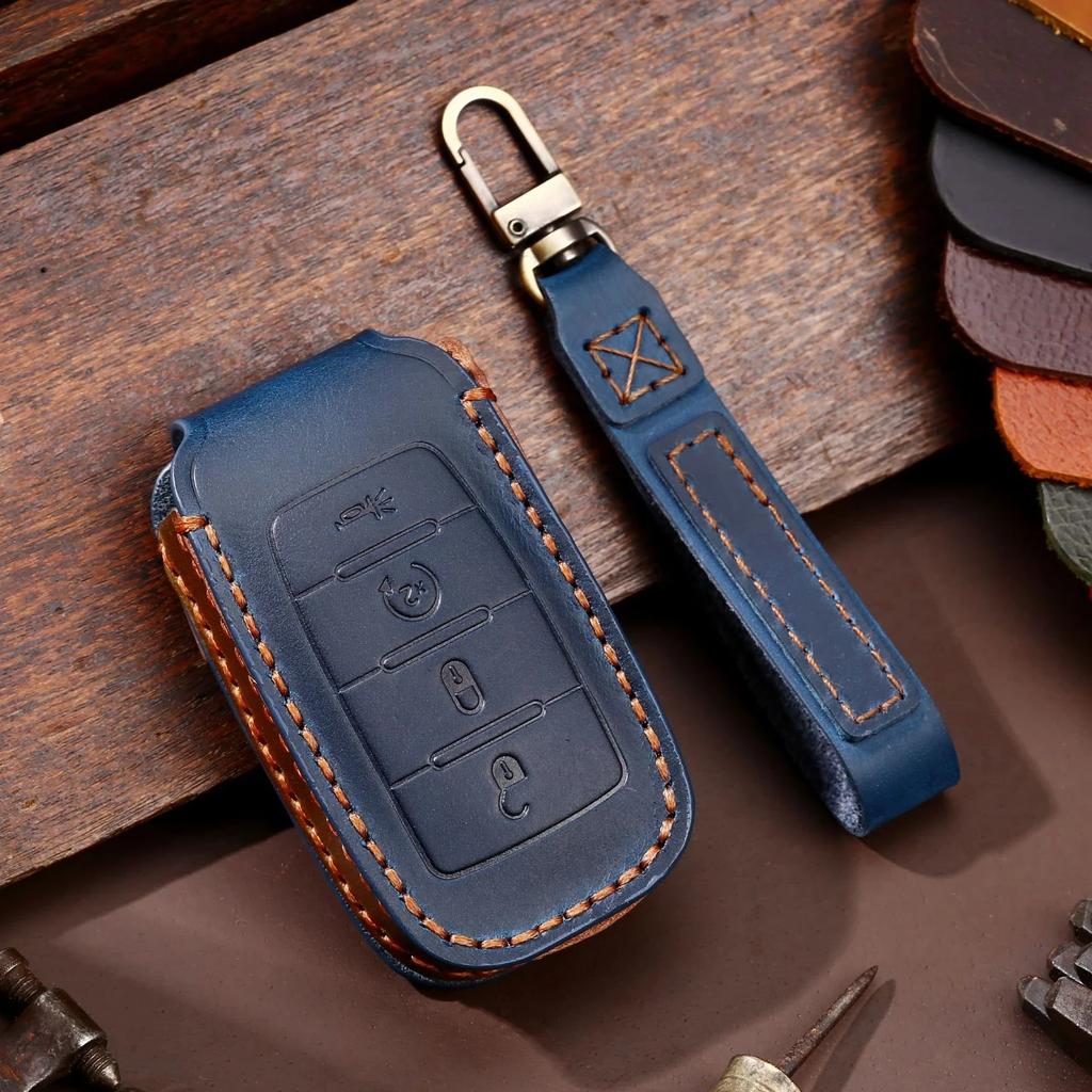 Luxury Leather Car Key Case Cover Fob Protector Keychain Holder Accessories for GM GMC Dodge Ram Dart Keyring Protective Shell