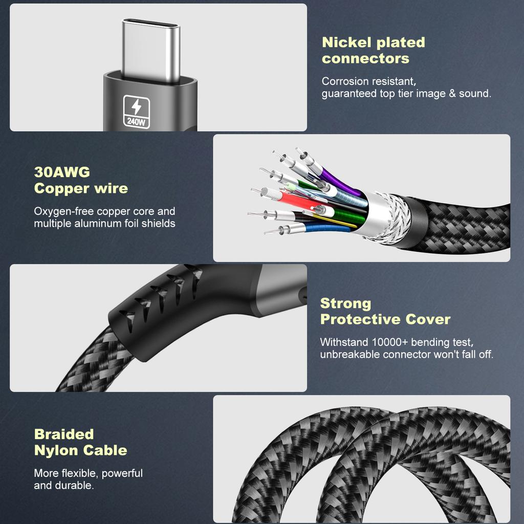 8K USB C 4 Extension Cable Fast Charging Cable Extender Male To Female Type C UHD Video 40Gbps 240W PD3.1 with Thunderbolt 4/3