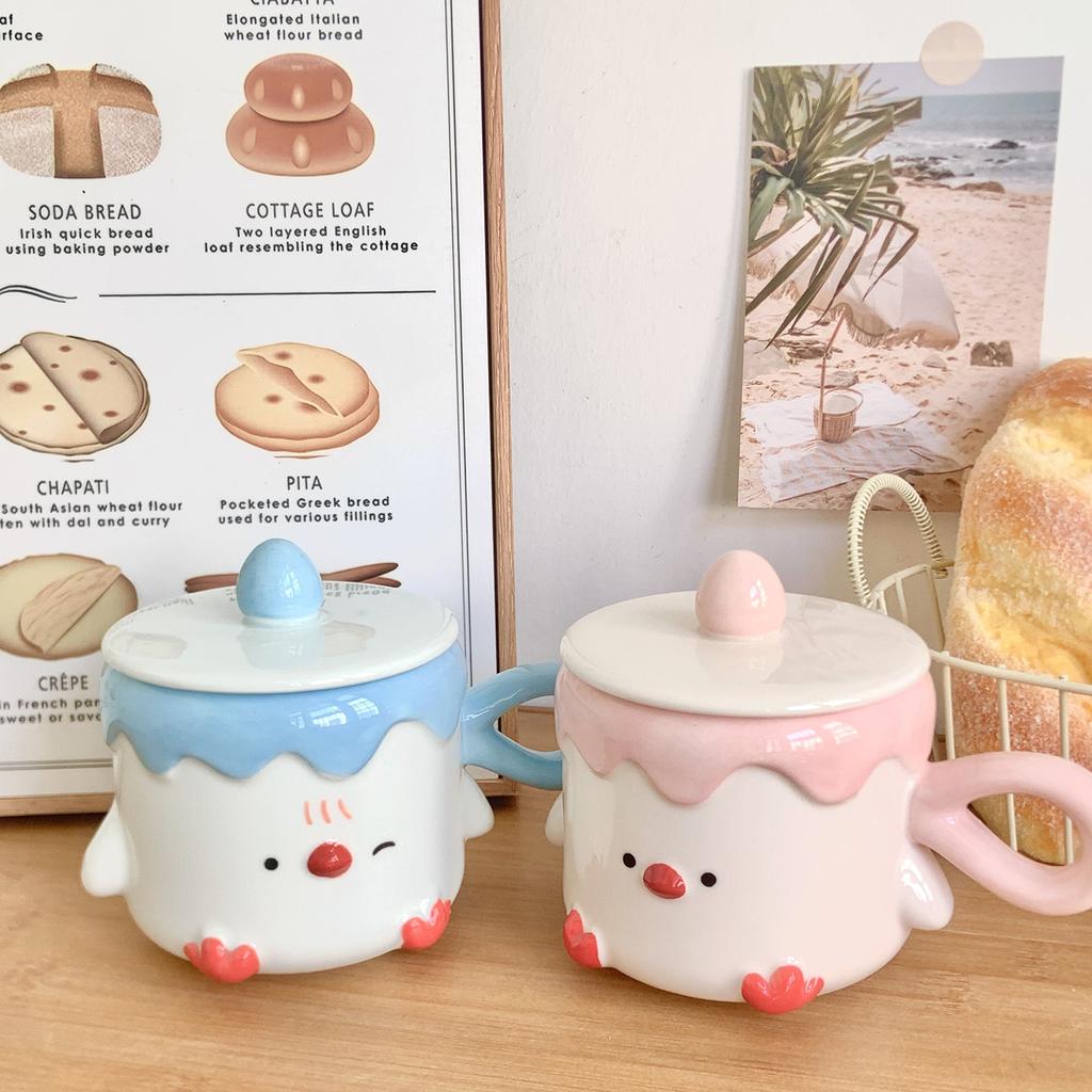 Mug with Lid Cute High Looking Ceramic Cup Home Breakfast Cup Couple Water Cup Birthday Gift for Girls