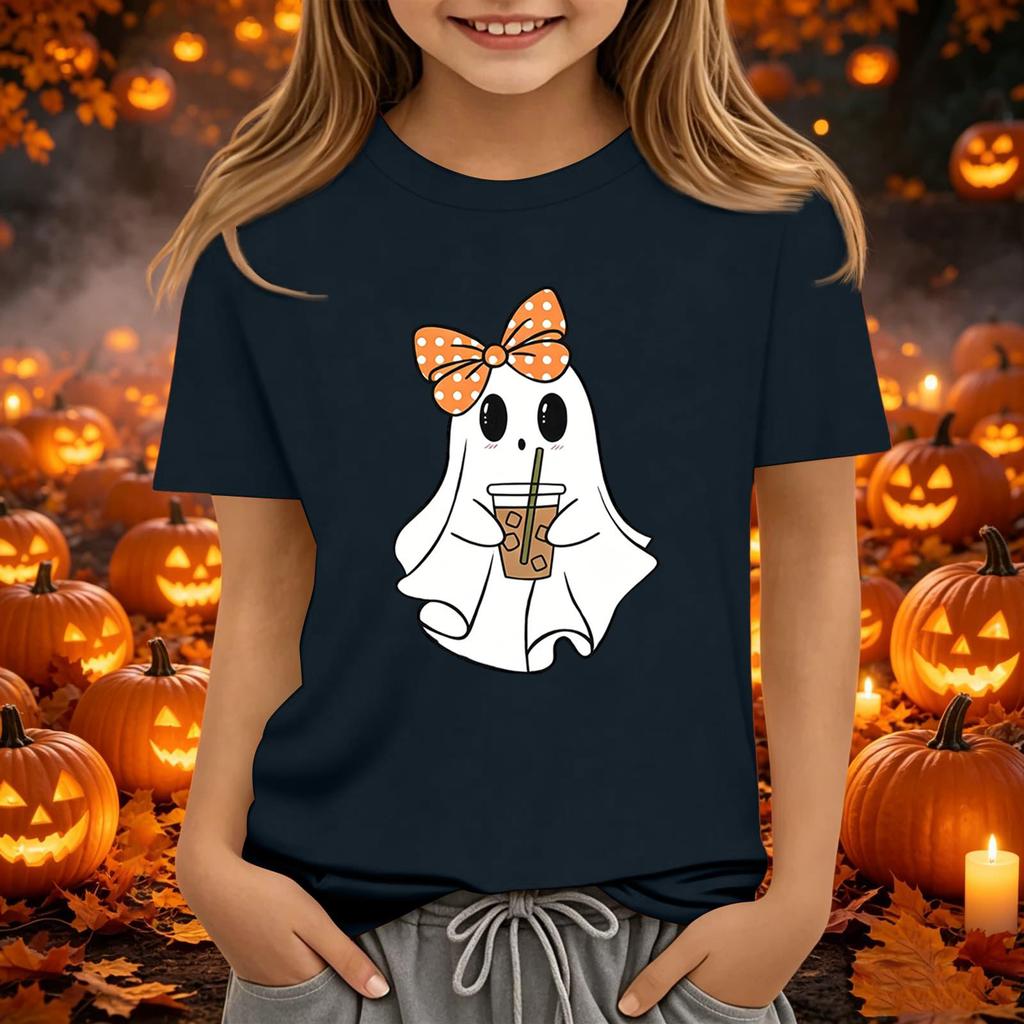 Kids Halloween Printed Short Sleeve T-Shirt Loose Fit Round Neck Casual Tee