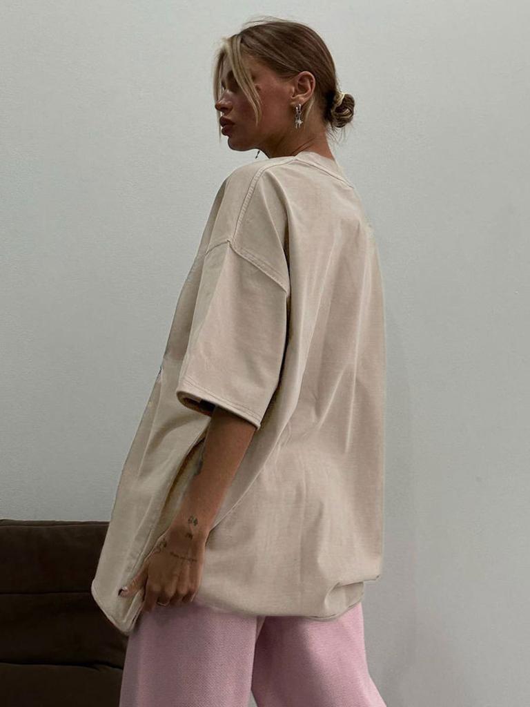 Bornladies 100% Cotton Retro T-shirt Men Women Vintage Short-sleeve Wax printing T Shirts Solid Color Hip Hop Loose Tees