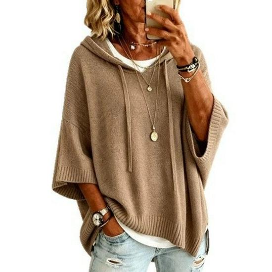 2026 European & American Women's Knit Hooded Drawstring Sweatshirt Woolen Outerwear