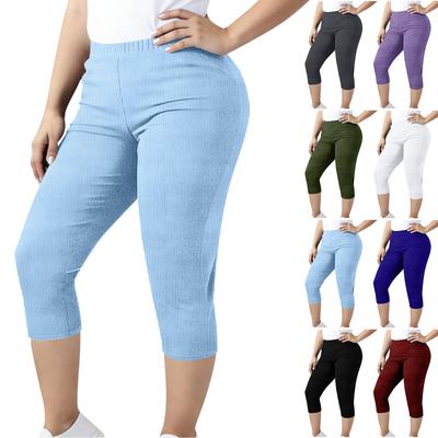 Women's Casual Plus-Size Athletic Yoga Leggings With Elastic Waist And 7/8 Length