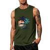Men’s Sleeveless Crew Neck Tank Top with Tropical Tree and Print Casual Relaxed Fit Shirt