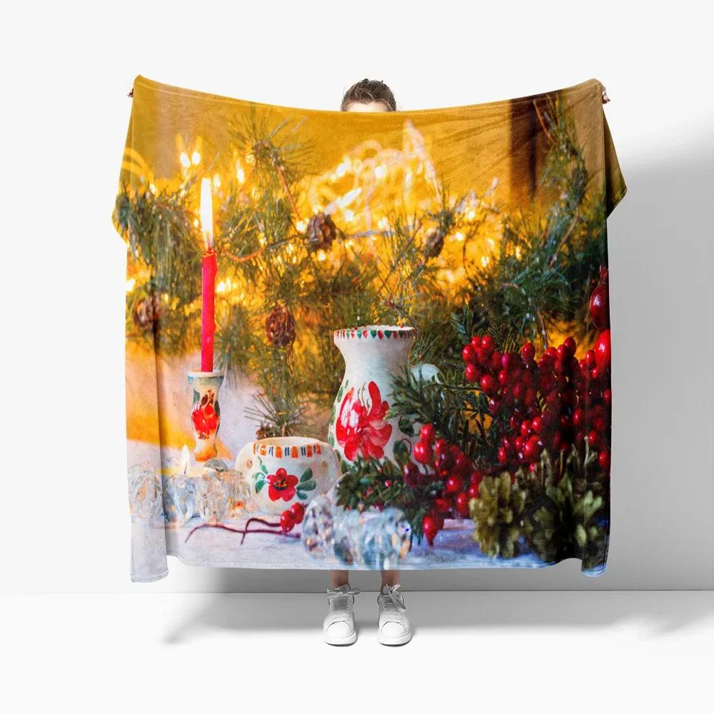 Christmas Theme Flannel Throw Blanket Christmas Tree Snowflake Pattern for Couch Bed Sofa Festival Gift for Boy Girl Lightweight