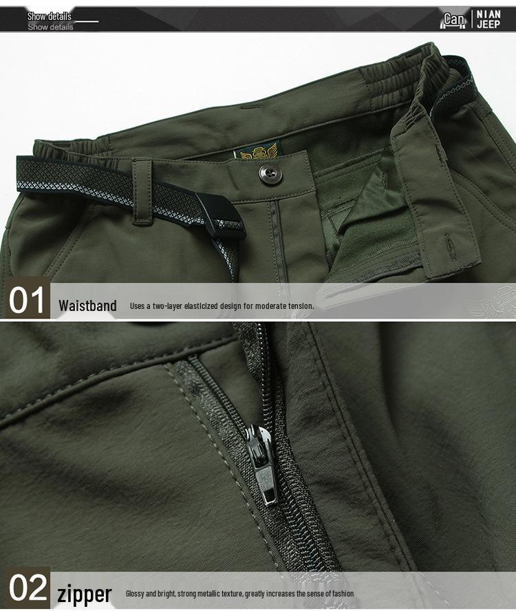 In Stock Men's Quick-Dry Winter Outdoor Multi-Pocket Ski Pants, Plus Velvet Thick Straight-Leg Windproof Long Pants