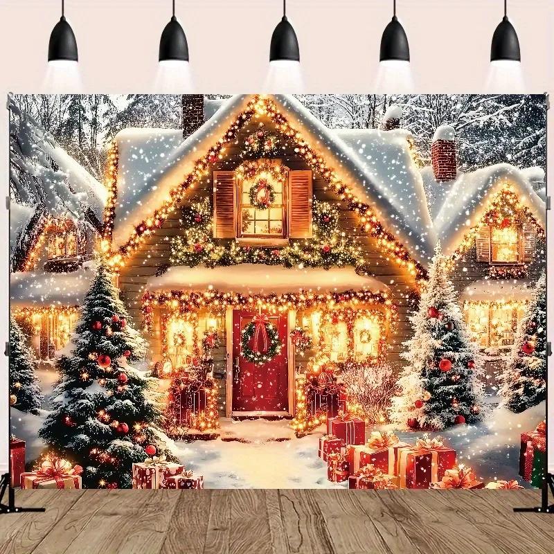 

Фоновая ткань для украшения рождественской вечеринки, зимний домик, рождественская елка, гобелен, подходящий для украшения комнаты или дома 230x180cm