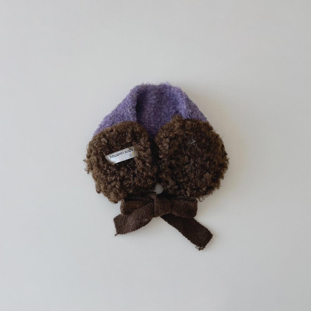 New Korean Kids Ear Muffs Winter Plush Tie-Back Ear Warmers Color Block Knitted Ear Covers for Girls Warm Fleece Headband