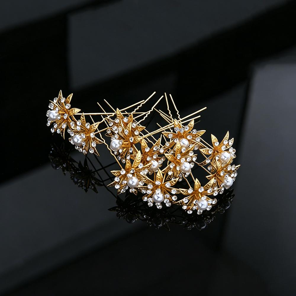 12pcs Fashion Baroque Bridal Headpiece U-Shaped Pin Pearl Flower Hairpin Women Hair Fork Coiled Hair Accessory Braided