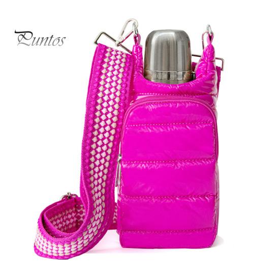 

Сумка для бутылки с водой из хлопка с регулируемым ремешком, двумя карманами на молнии, водонепроницаемая, для походов и путешествий, держатель для питьевой бутылки, сумка для хранения розы красного