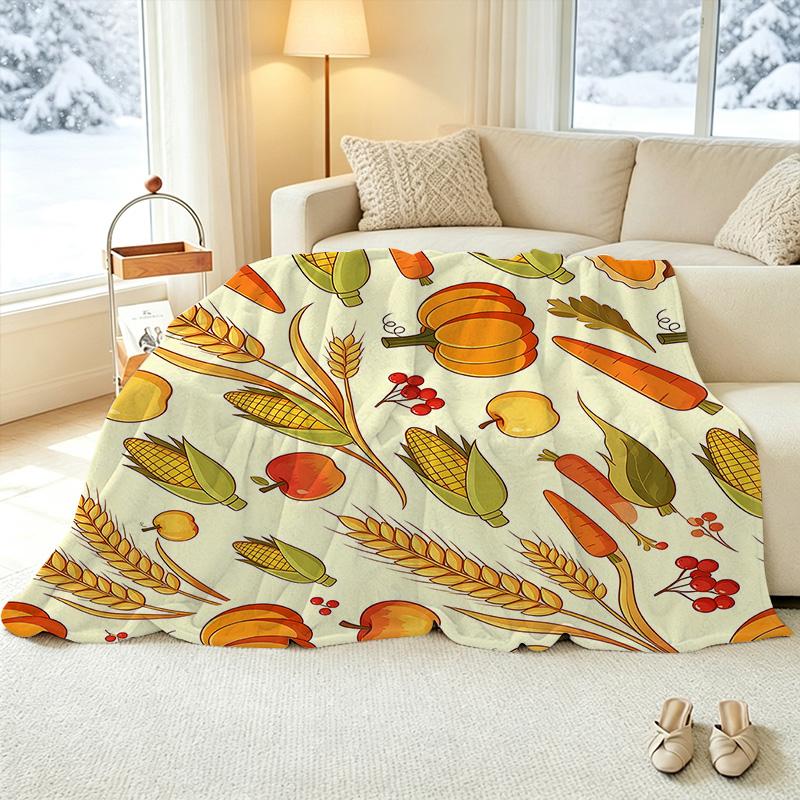 Harvest Theme Flannel Blanket, High Density Soft Fuzzy Throw, Skin-friendly, Portable for Home & Car Air Conditioner Use