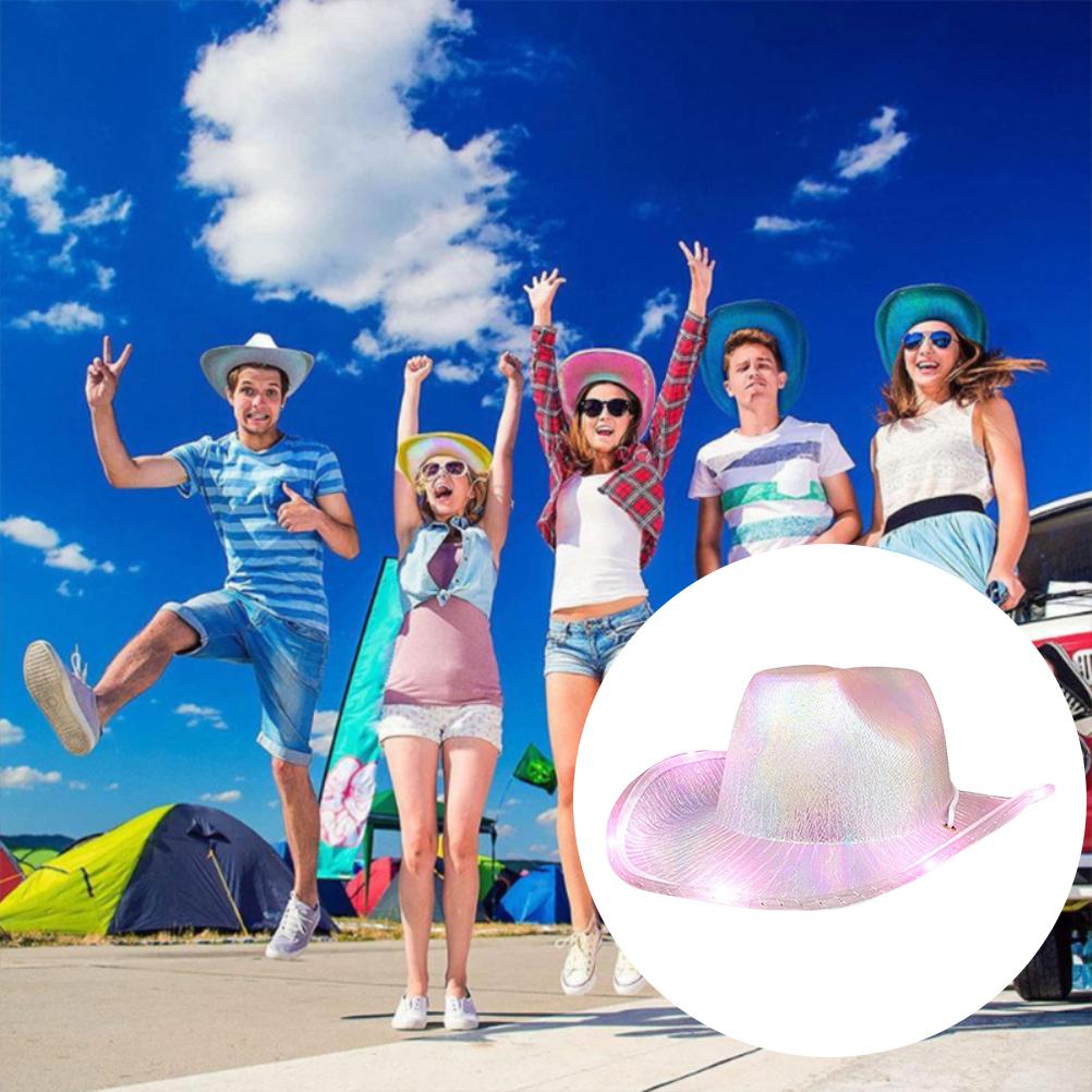 Light Up Cowgirl Hat Colorful Cowboy Hat Halloween Christmas Cow Girl Dress Up Costume Accessories