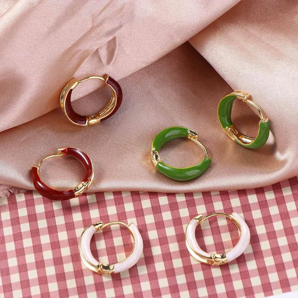 Trendy Elegant Exquisite Simple Vintage Circle Hoop Ear Buckle Women Jewelry Korean Style Earrings Enamel Oil Drop Earrings