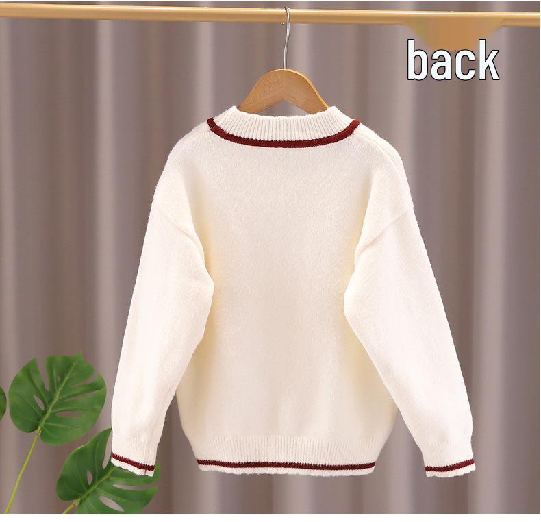 Girls' Stylish Korean-Style Knit Cardigan Sweater – Long-Sleeved, Spring/Autumn Academy Look