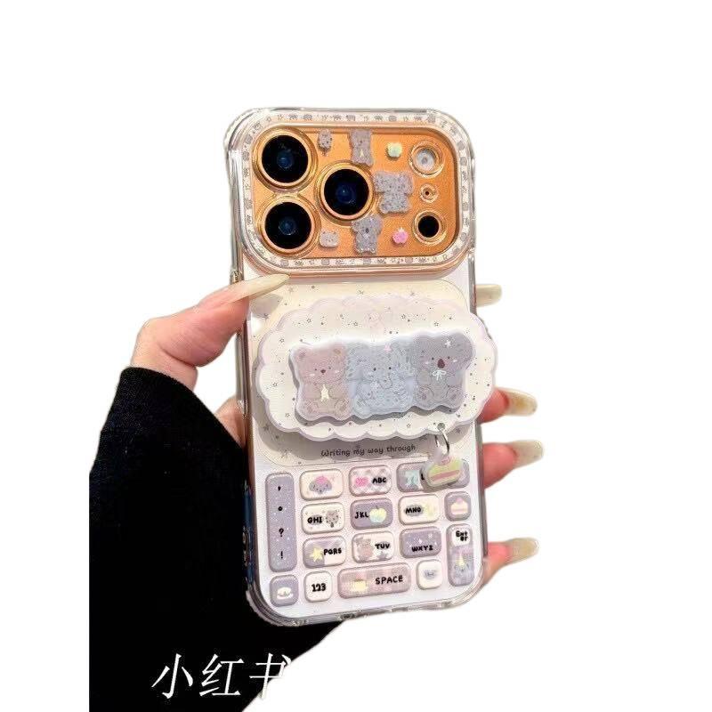 Applicable To Apple Iphone17promax Animal Button 16pro Cute 15 Bracket 14ins Creative Mobile Phone Case