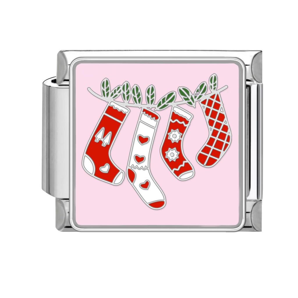 Lovely Santa Claus Snowman Christmas Tree Gloves Italian Charm Links Fit 9MM Stainless Steel Bracelet Women Men DIY Making Gifts