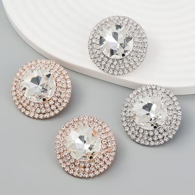 New Sparkling Rhinestone Round Stud Earrings Women's Earrings Dinner Wedding Accessories Fashion Statement Jewelry