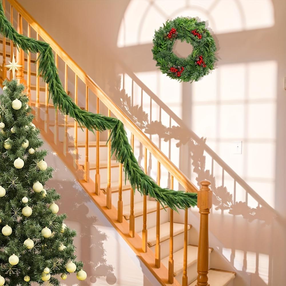 Real Touch Norfolk Pine Garland with Green Vine - Lifelike Artificial Greenery for Christmas, for Table, Mantle,Wall Decor,Decor