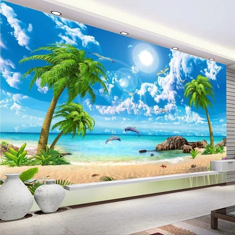 Tapeta 3d Krásná Palm Beach Přímořská krajina Fototapety Obývací pokoj TV Pohovka Ložnice Fototapeta