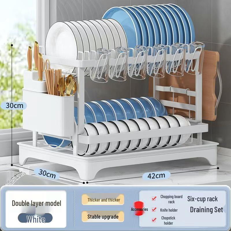 Multifunctional Kitchen Dish and Bowl Organizer Rack with Draining and Chopstick Storage