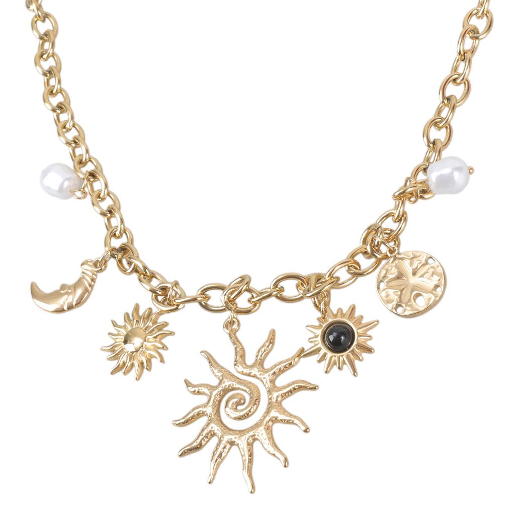 Stainless Steel Moon And Sun Pendant Necklace Adjustable Chain Length Neckchain Dainty Stylish Jewelry Gift For Women